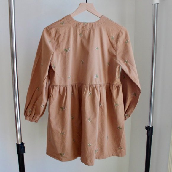 Tan/Beige Ruffle Embroidered Babydoll Dress OSFA - Picture 6 of 7